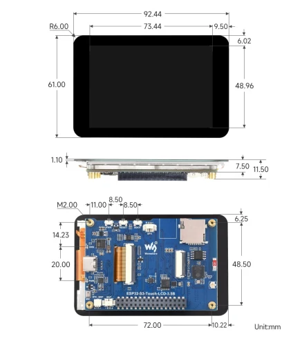 ESP32-S3 Typ B - Płytka z ekranem dotykowym 3.5" IPS i złączem kamery
