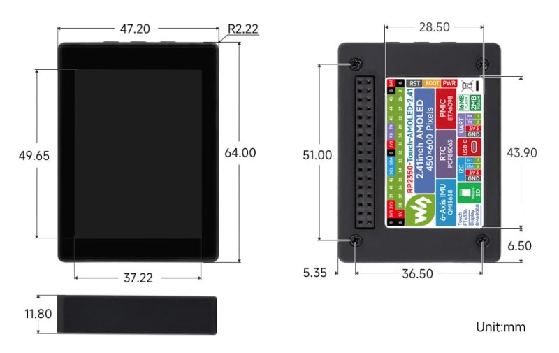 RP2350 2.8" – Development Board with 240×320 Touchscreen Accelerometer and Gyroscope