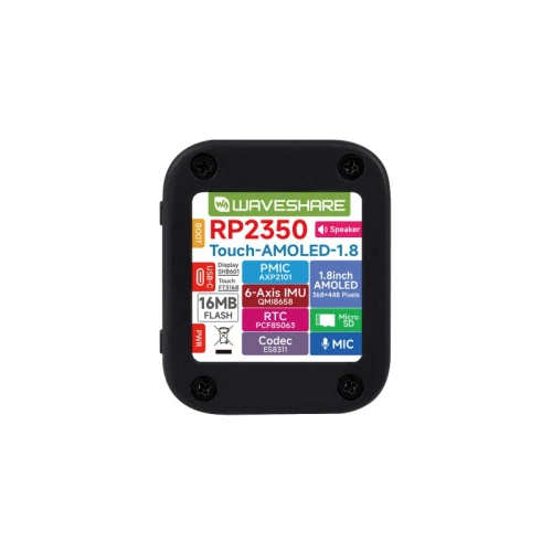RP2350-Touch-AMOLED-1.8 Entwicklungsboard mit Touch-Display 1.8 Zoll AMOLED Gehäuse Batterie