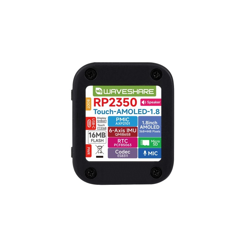 RP2350-Touch-AMOLED-1.8 Płyta deweloperka z wyświetlaczem dotykowym 1.8 cala AMOLED obudowa bateria