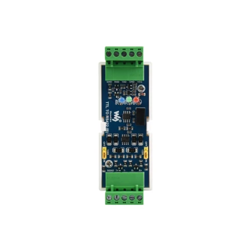Schraubanschlüsse des TTL-RS422-Konverters: Stromversorgung VCC GND sowie Signale TXD RXD T+ T- R+ R-