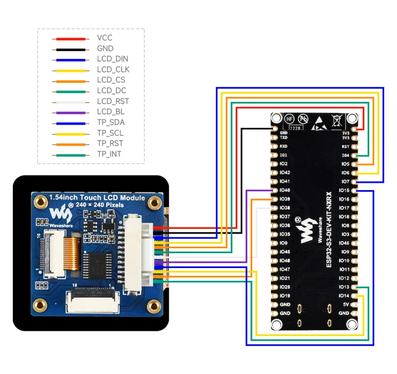 Schemat podłączenia z ESP32-S3-LCD-Driver-Board