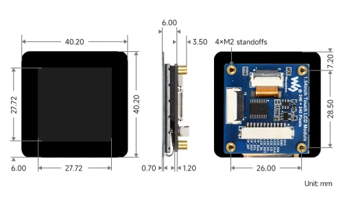 Außenabmessungen des LCD-Displays 1.54 Waveshare