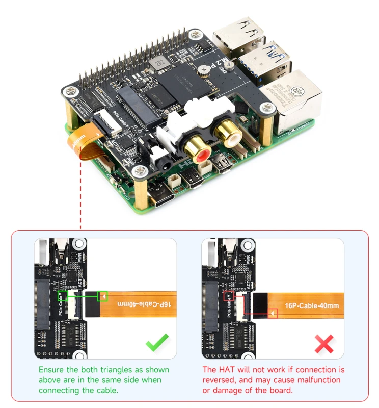 Podłączenie nakładki taśmą 16-pin do złącza PCIe w Raspberry Pi 5