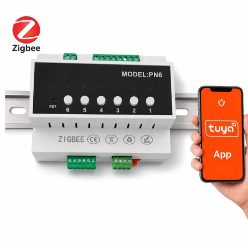 6-kanałowy moduł przekaźników ZigBee 3.0 16A DIN Tuya Home Assistant PN6