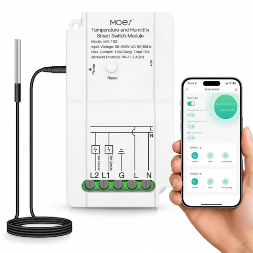 Przekaźnik Wifi z czujnikiem temperatury Zdalny pomiar temperatury  Termostat Tuya MOES