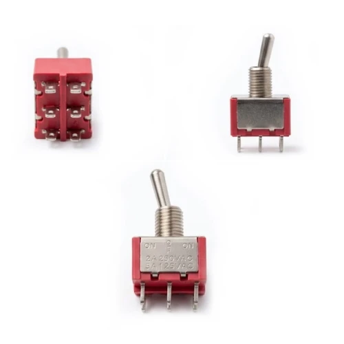 Kippschalter MTS-203 ON-OFF-ON DPDT 6 Pins 2 A rot