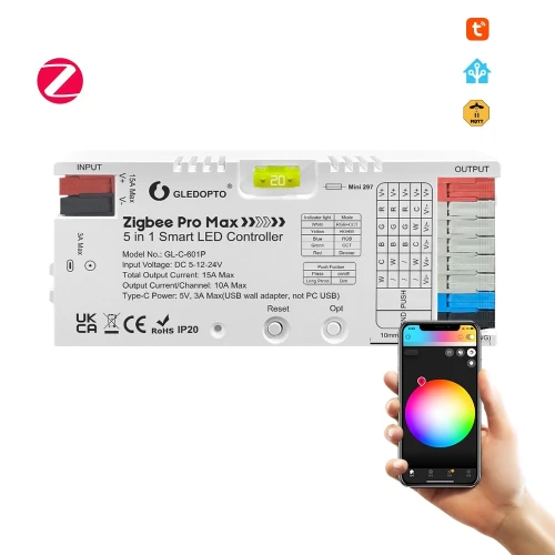 Sterownik LED 5w1 RGBCCT Gledopto Zigbee Pro Max 15A