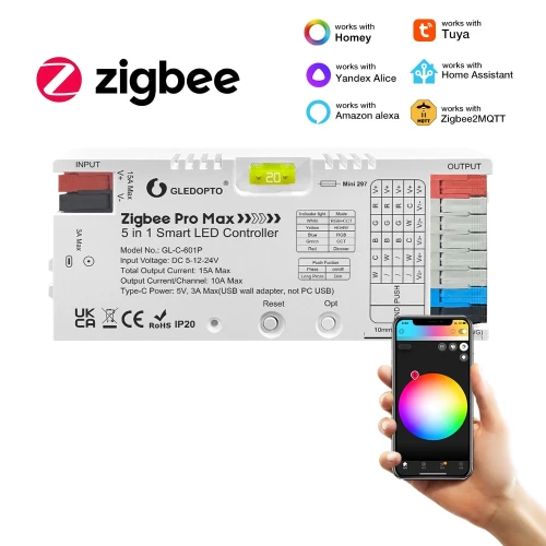 Sterownik LED 5w1 RGBCCT Gledopto Zigbee Pro Max 15A Tuya eWeLink
