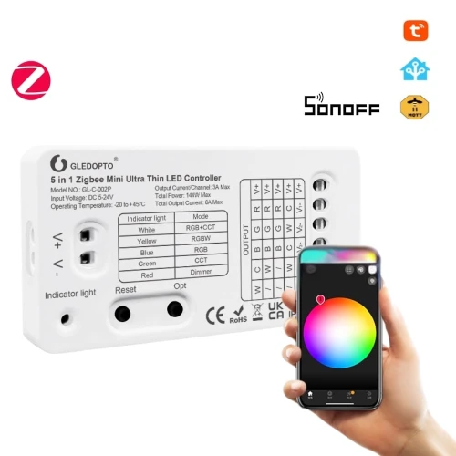 Mini inteligentny sterownik taśm LED 5w1 ZigBee 3.0 RF 5-24V 6A Gledopto