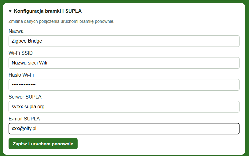 Panel WWW bramki Zigbee dla SUPLA