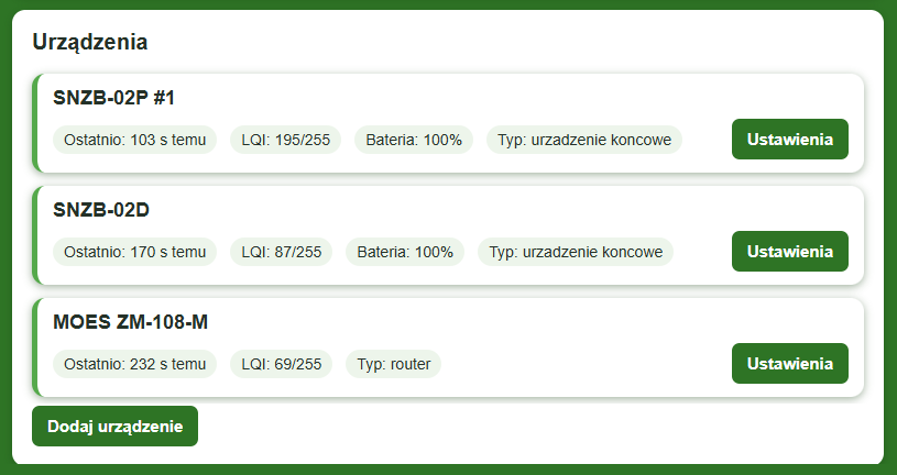 Panel WWW bramki Zigbee dla SUPLA