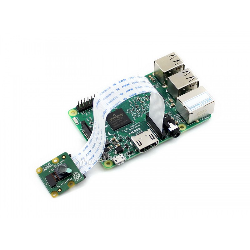 Kamera Raspberry Pi V2 o rozdzielczości maksymalnej 3280x2464 i rozdzielczość video 1080p30 wyposażona zosyała w sensor Sony IMX219
