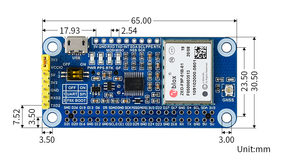 GPS modul s čipem ZED-F9P pro Raspberry Pi