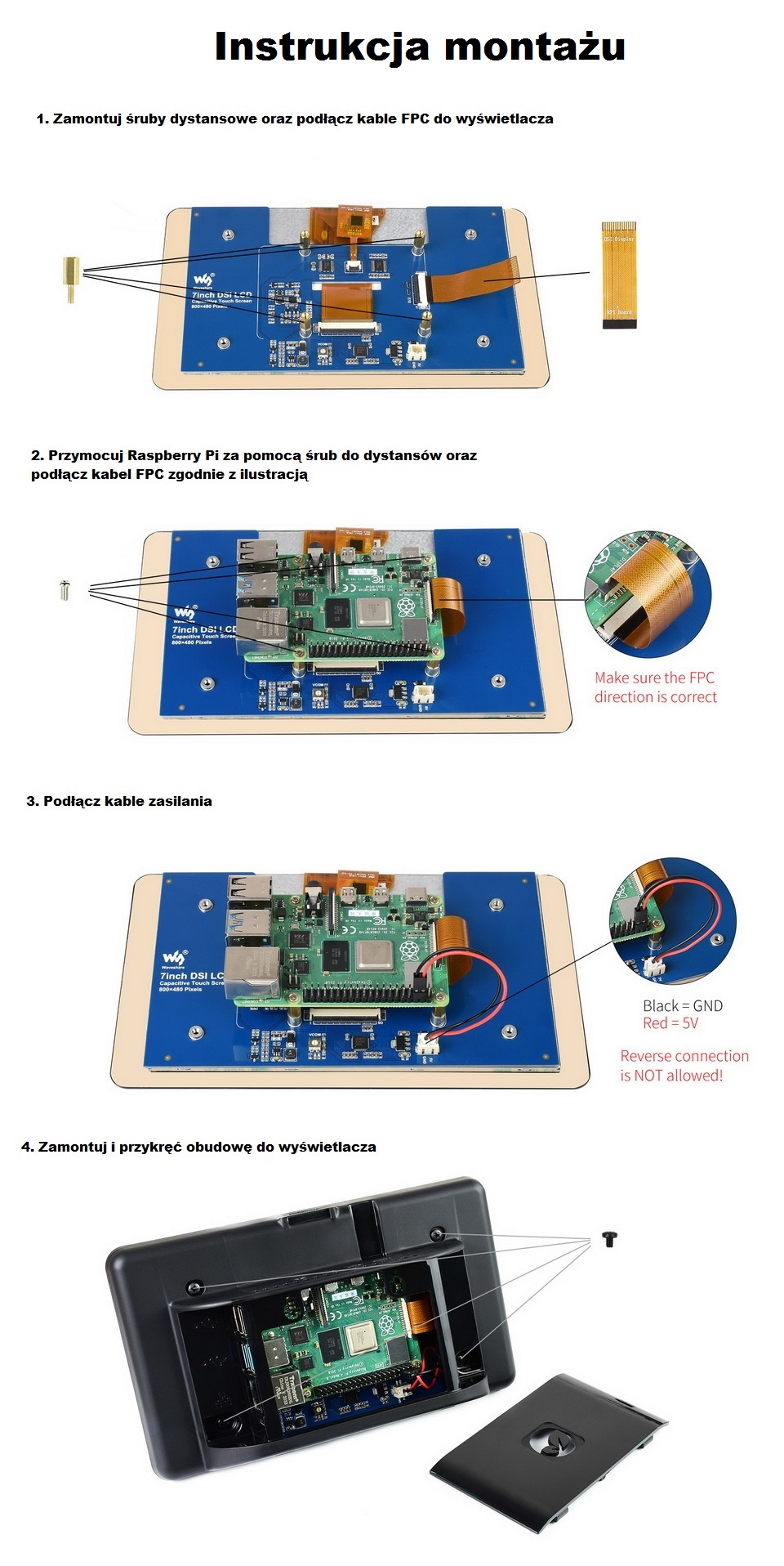 7-calowy pojemnościowy wyświetlacz dotykowy dla Raspberry Pi, interfejs DSI, 800×480