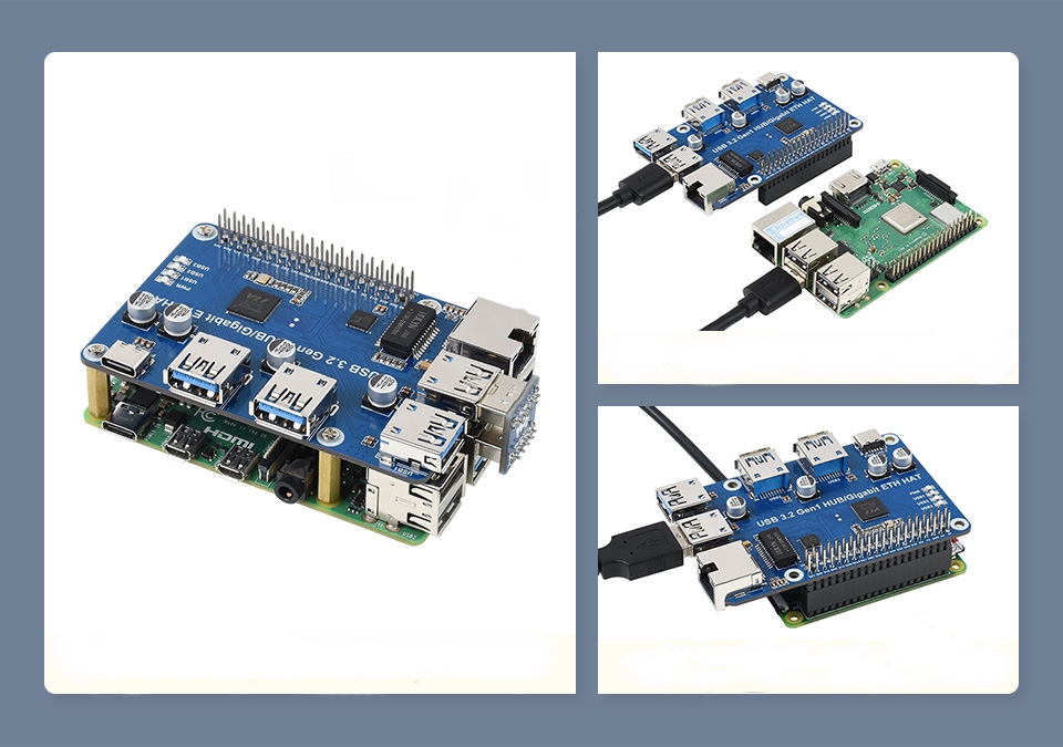 Moduł rozszerzeń HUB 3xUSB 3.2 Gen1 1xETH Gigabit HAT dla Raspberry Pi 