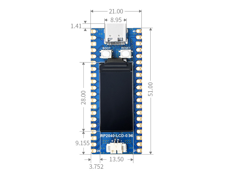 RP2040 modul mikrokontroléru s LCD 0.96