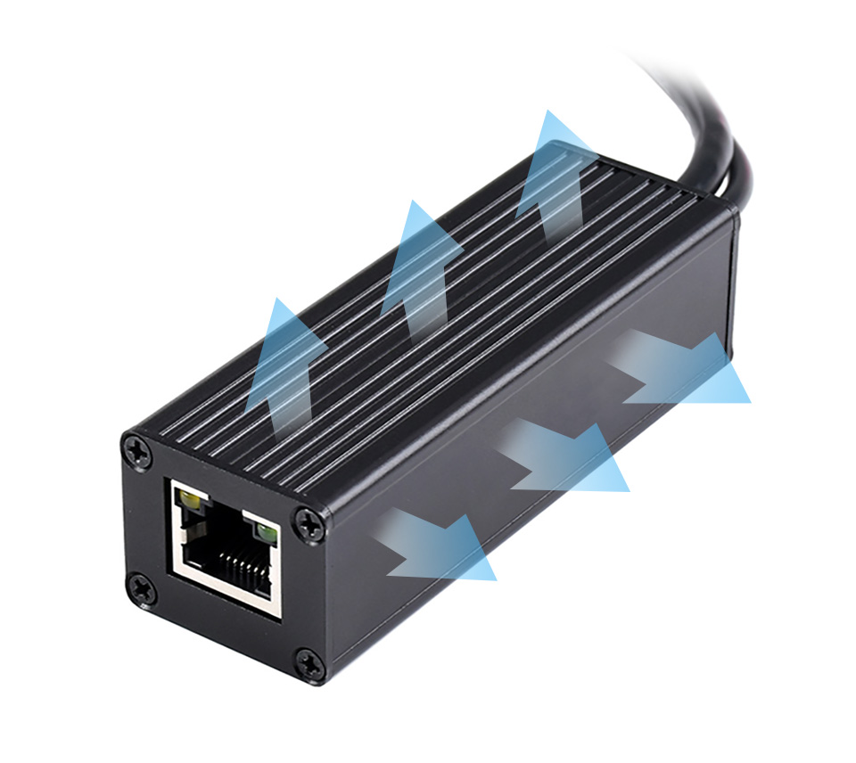 Przemysłowy gigabitowy rozdzielacz PoE, metalowa obudowa, wyjście 5V 2,5A typu C