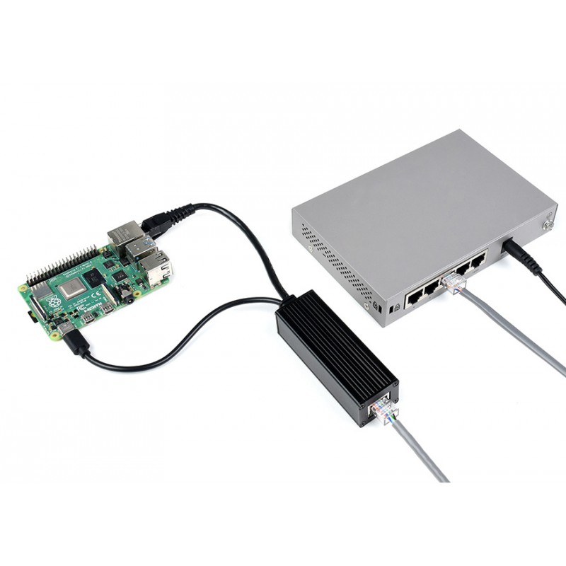 Przemysłowy gigabitowy rozdzielacz PoE, metalowa obudowa, wyjście 5V 2,5A typu C