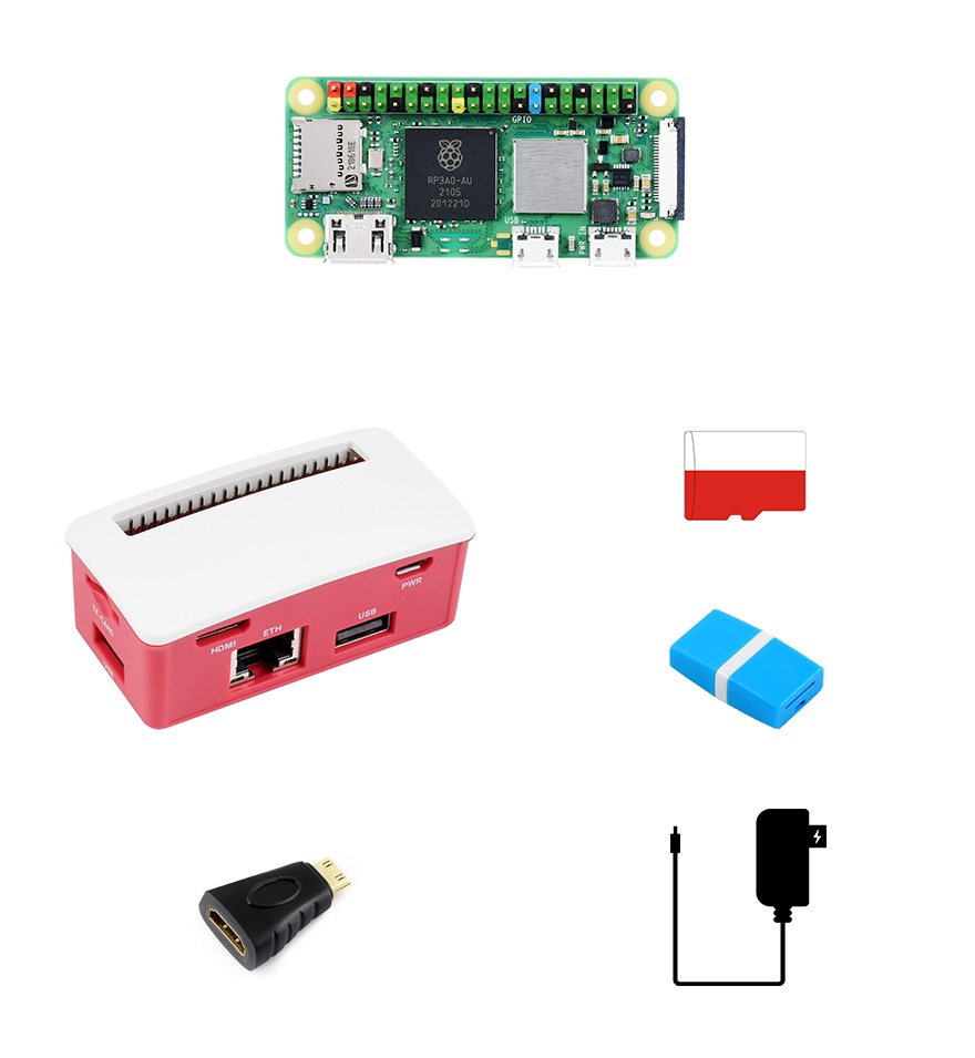 Zestaw startowy Raspberry Pi Zero 2 WHC wraz z modułem rozszerzeń 1x Ethernet 100M, 3x USB HUB z obudową