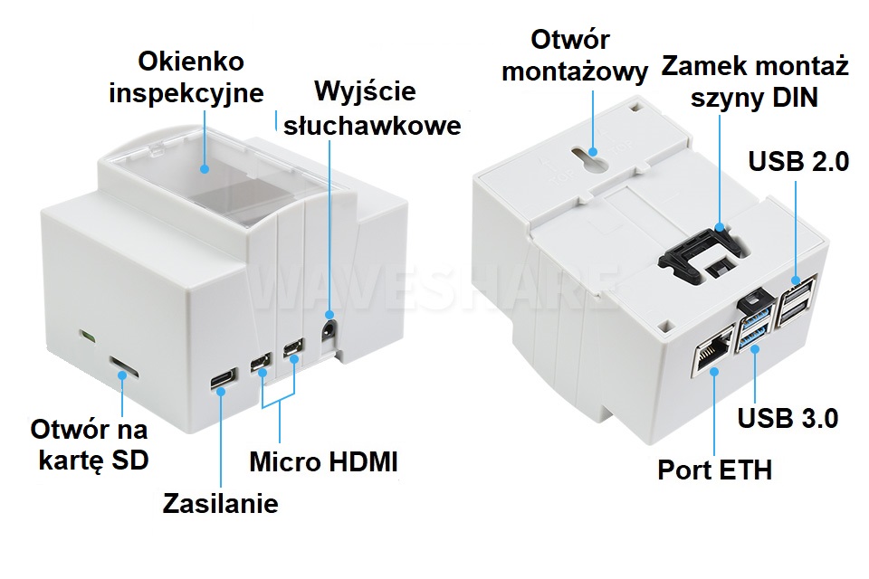Kryt ABS pro Raspberry Pi 4 na liště DIN