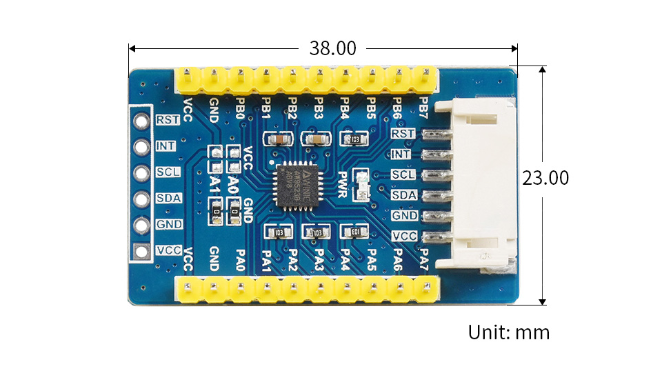 Moduł z 16-kanałowym ekspanderem GPIO z możliwością sterowania diodami LED. AW9523B GPIO.