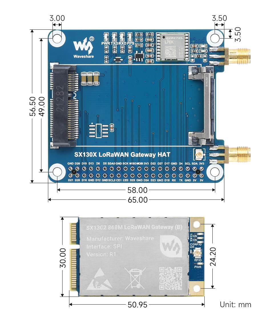 Moduł SX1302 868M LoRaWAN Gateway dla Raspberry Pi 