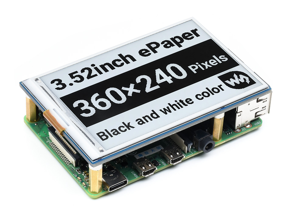 3,52palcový 360x240px SPI černobílý E-paper displej pro Raspberry Pi