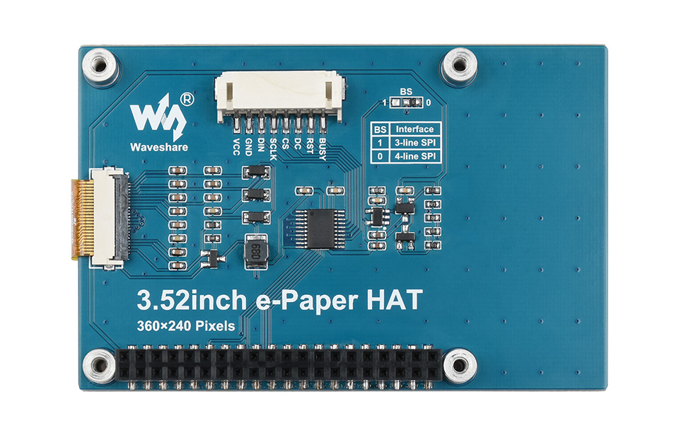 3,52palcový 360x240px SPI černobílý E-paper displej pro Raspberry Pi