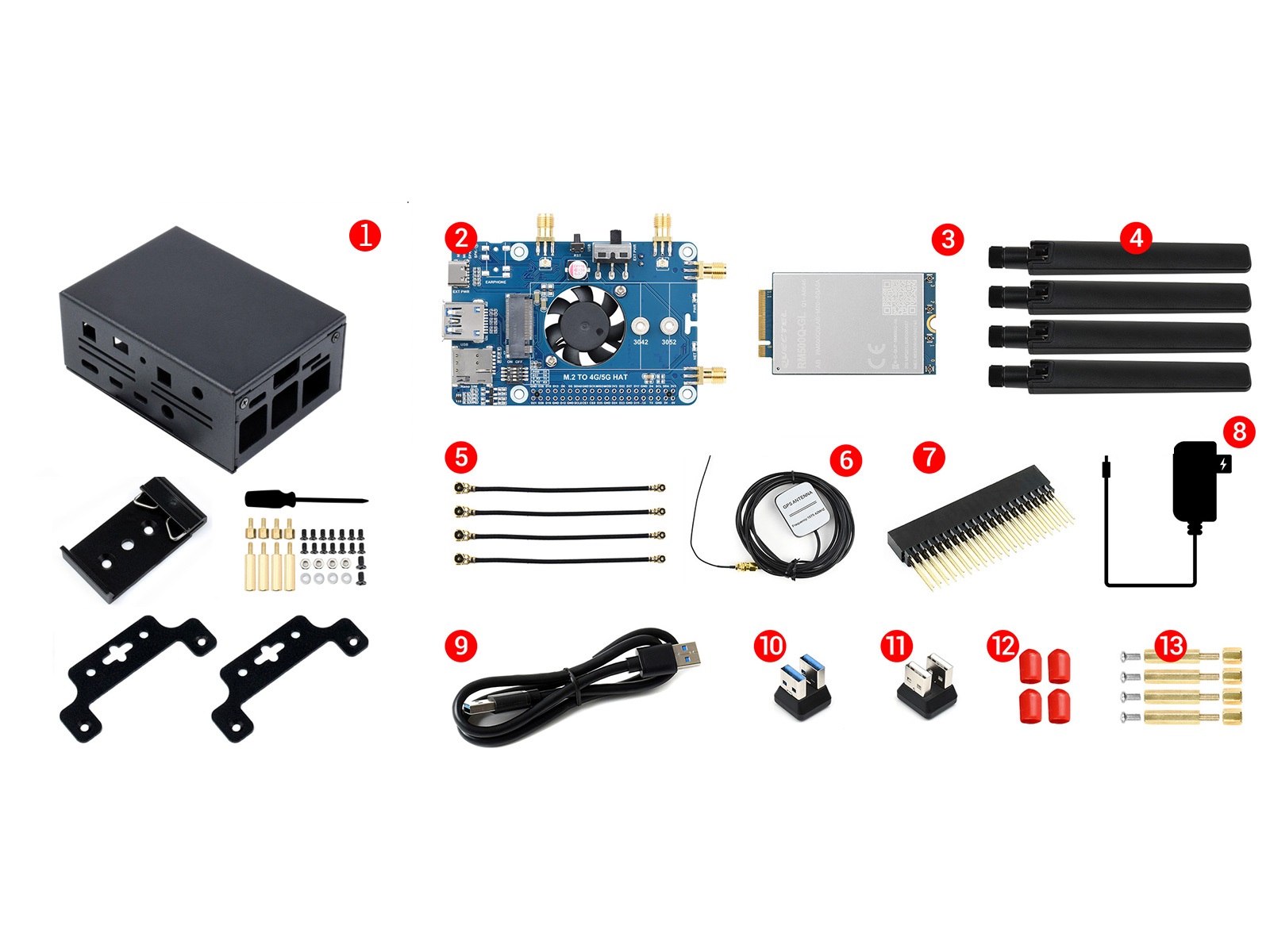 Moduł 3G/4G/5G RM502Q-AE z obudową, obsługa GPS, Glonass, Galileo dla Raspberry Pi 