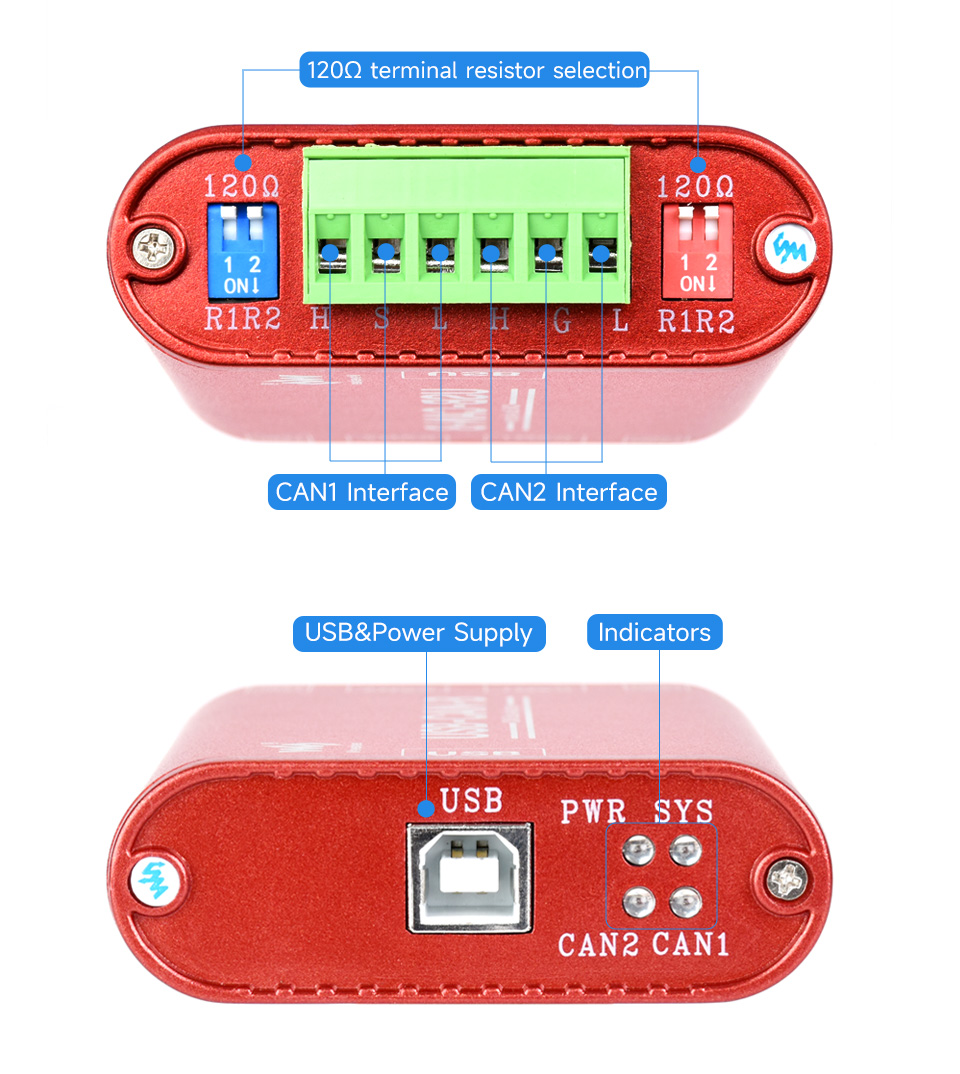 Průmyslový adaptér USB na CAN, dvoukanálový s analyzátorem