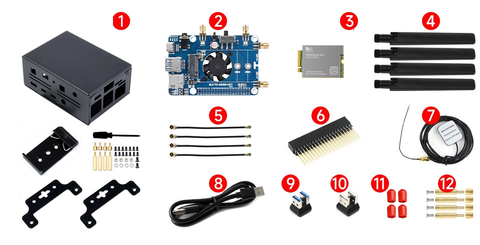 Moduł 4G/5G SIM8262E-M2 z obudową, obsługa GPS, Glonass, Galileo dla Raspberry Pi 