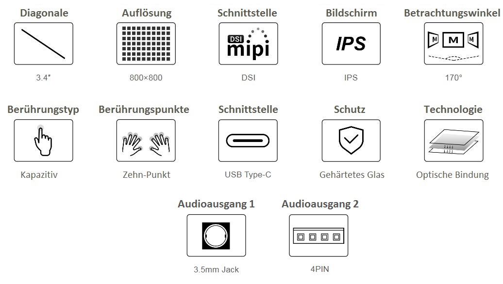 Kapazitiver runder IPS-LCD-Bildschirm 5 1080x1080 mit gehärtetem Glaspanel