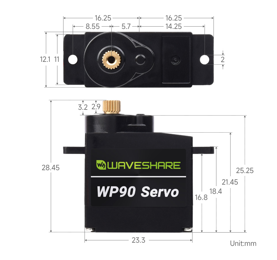 Silnik serwo WP90 z magistralą szeregową, 2.3kg.cm, 100 RPM, z zakresem obrotu 180°