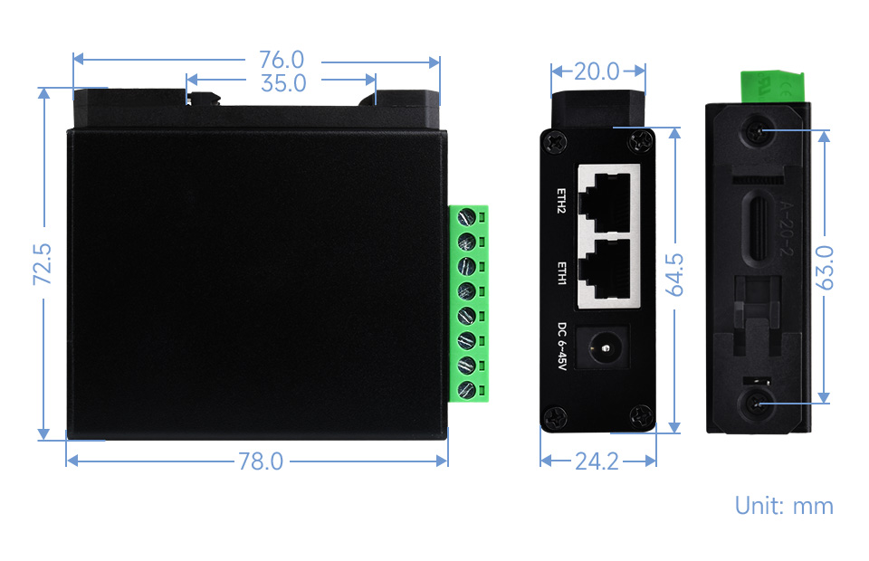 Serwer szeregowy RS232/485/422 z obsługą dwóch portów Ethernet