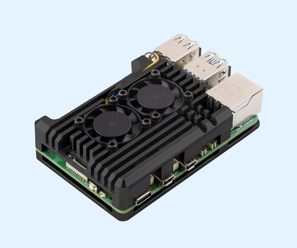 Obudowa z aluminium dla Raspberry Pi 5 z dwoma wentylatorami chłodzącymi