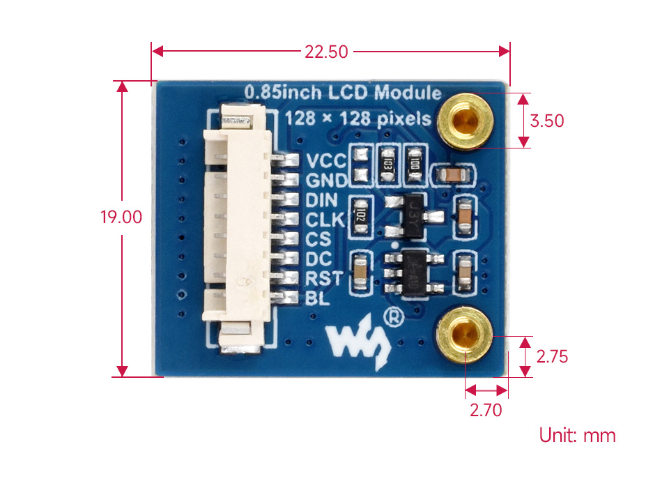 0.85 calowy moduł wyświetlacza LCD, IPS, 128x128, interfejs SPI, 65K kolorów dla Raspberry Pi, Arduino, STM32, ESP32, RP2040, Jetson