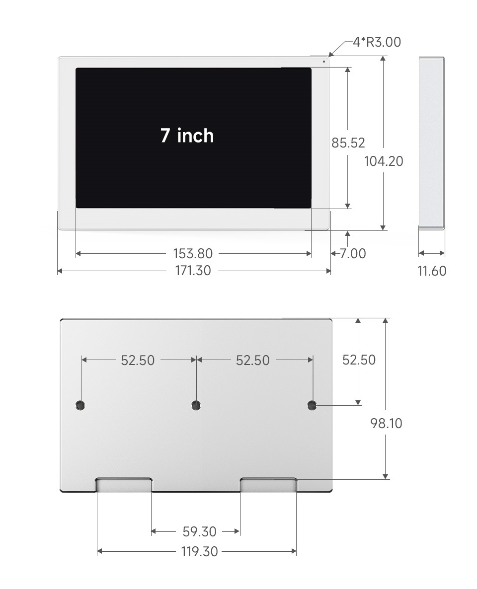 7-calowy monitor USB, dodatkowy ekran do obudowy PC Panel IPS 1024×600