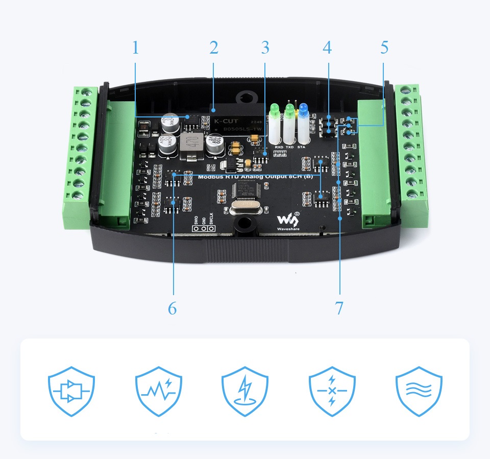 Osmikanálový Modbus RTU - Výstupní napětí 0-10V
