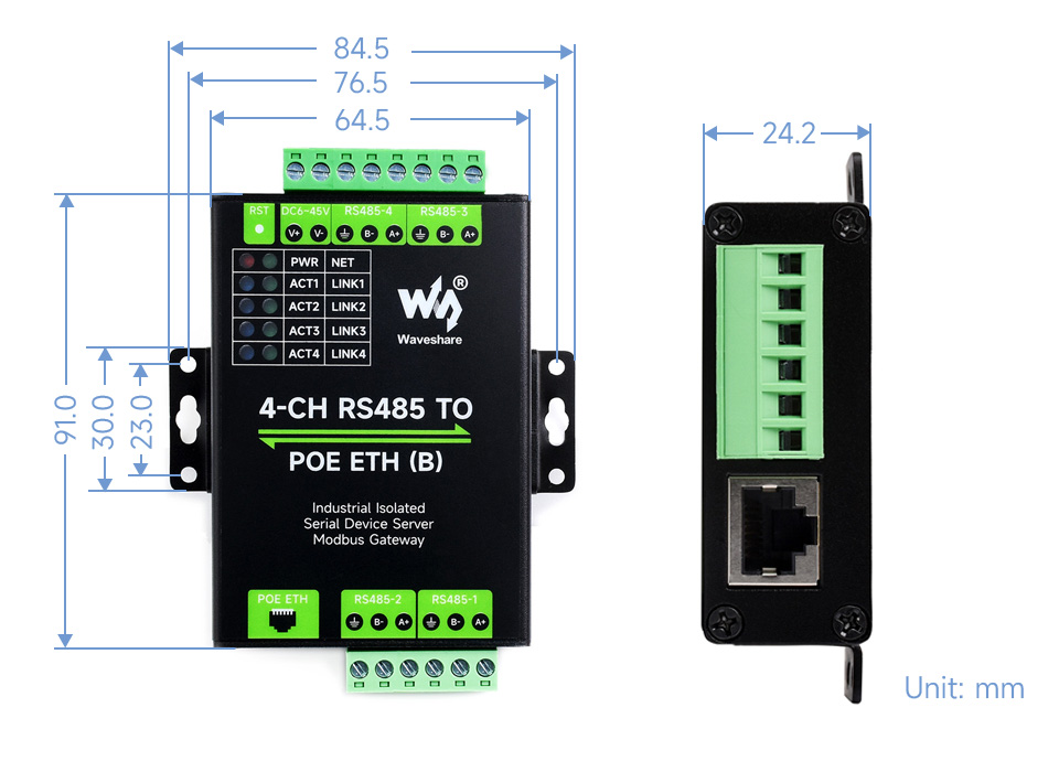 Advanced IoT Gateway and Data Acquirer Converting Four RS485 Channels to ETH with PoE Support