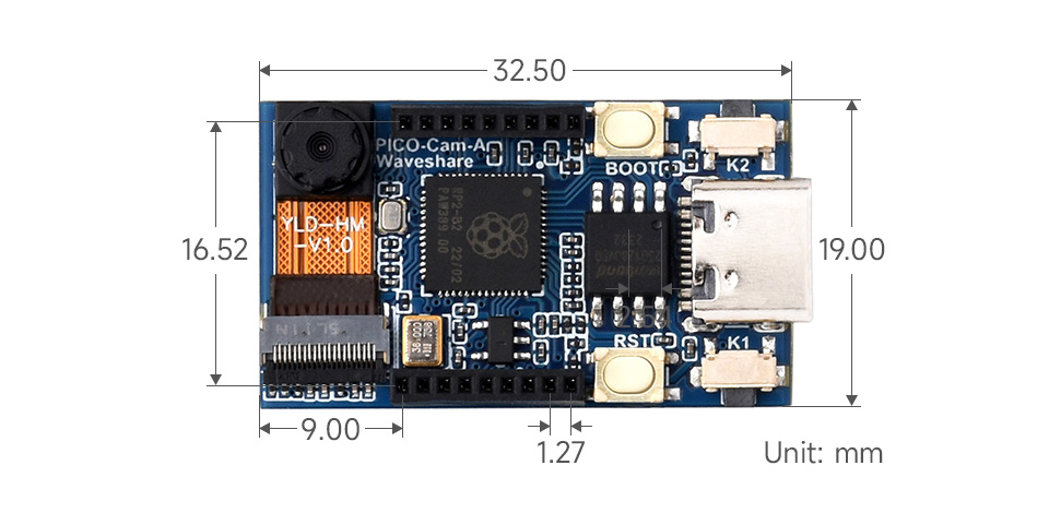PICO-CAM-A RP2040 Development Board with Corex M0+ Processor, Built-in Camera, and 1.14