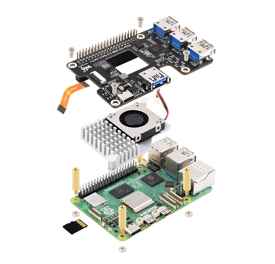 Rozszerzenie PCIIe USB 3.2 dla Raspberry Pi 5, HUB PCIe na 4 x USB