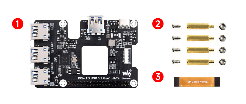 Rozszerzenie PCIIe USB 3.2 dla Raspberry Pi 5, HUB PCIe na 4 x USB