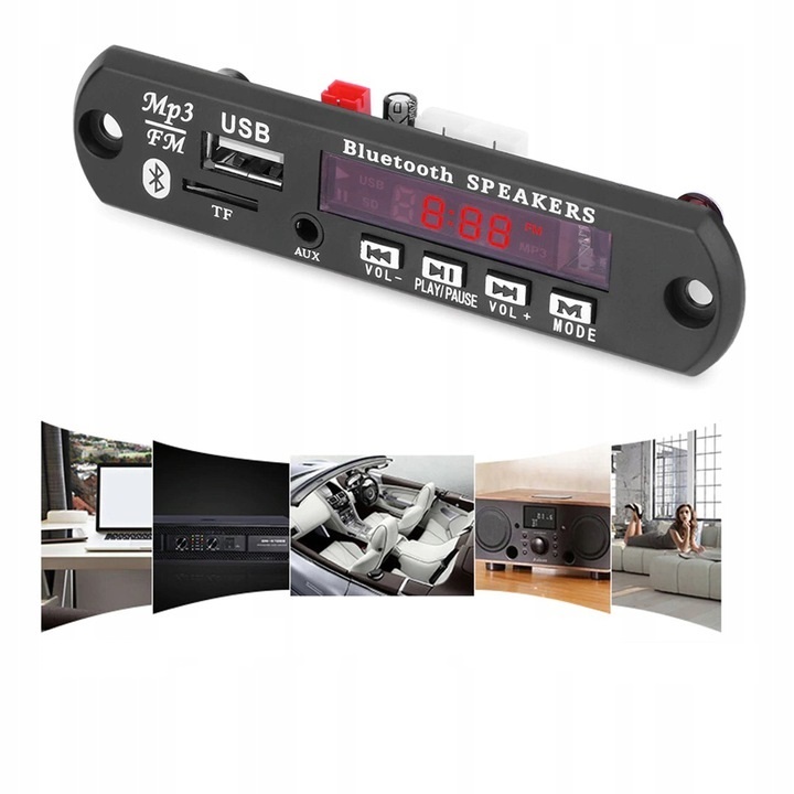 Moduł odtwarzacza MP3, FM z Bluetooth, USB, micro SD