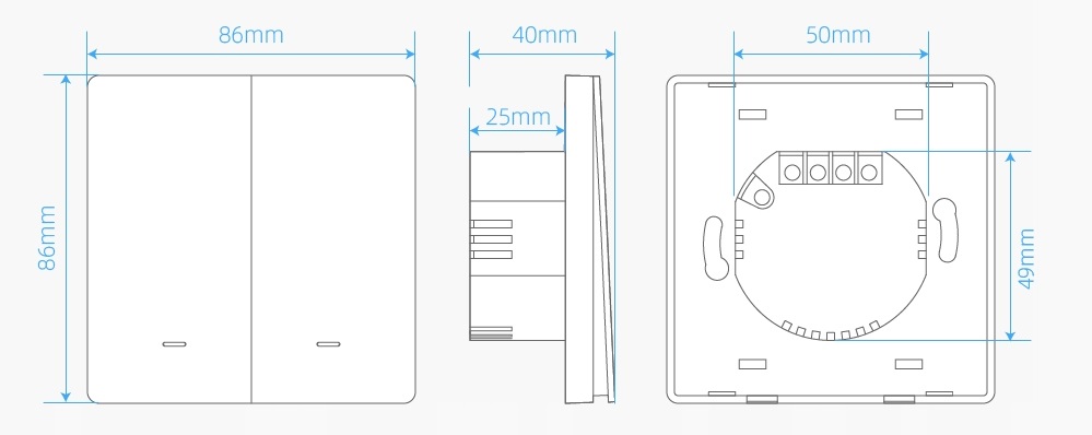 Inteligenty włącznik światła dwu obwodowy kompatybilny z aplikacjami Tuya i eWeLink
