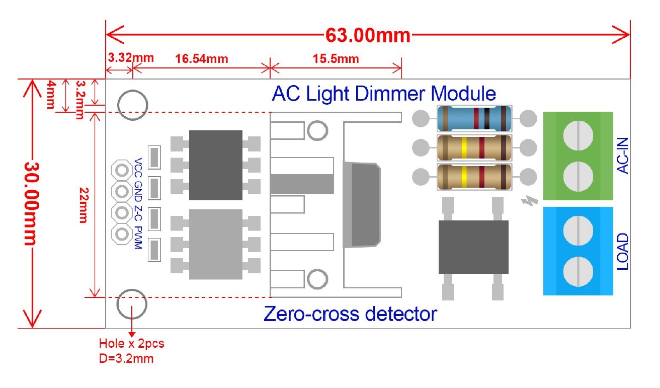 Stmívací modul AC pro PWM regulátor 1 kanál 3,3V / 5V Logic AC 50Hz 60Hz 220V 110V RobotDyn na liště DIN