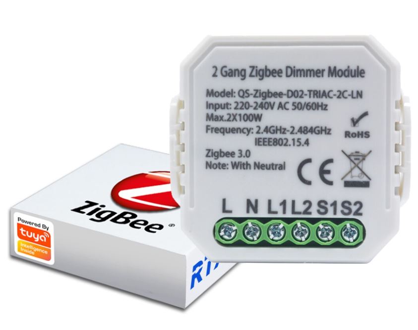 Dvouokruhové inteligentní relé RTX ZigBee 3.0 1150Watt s možností připojení klasického klíčového spínače.