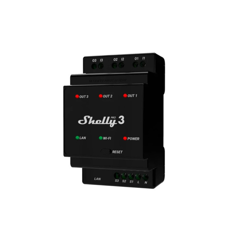 Przekaźnik trójkanałowy WiFi, LAN Shelly Pro 3 na szynę DIN