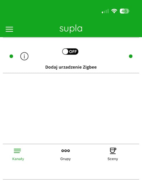 Przycisk Dodaj urządzenie Zigbee w aplikacji SUPLA dla bramki ZBBridge-P
