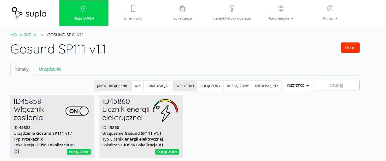 Funkcja licznik energii w Supla Cloud